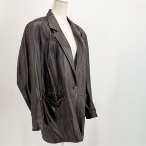Denim&Co‎ Womens Soft Leather Jacket Chocolate Brown Long 1X Quiet Luxury Winter